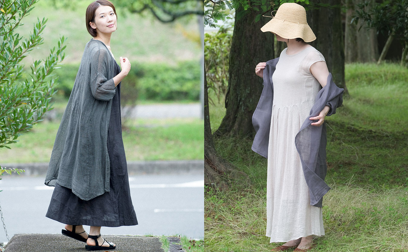 リネンのからみ織の着こなし