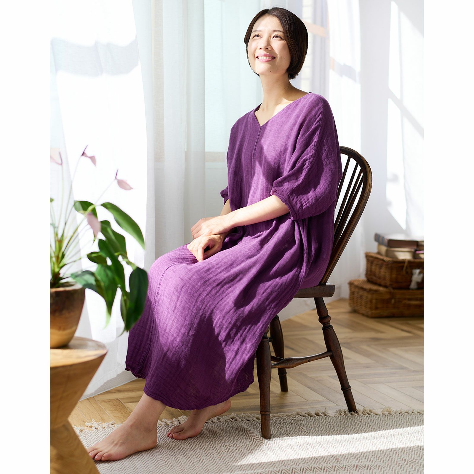 BAN INOUE 蚊帳生地　香色 プルオーバー　ワンピース かやプルオーバー / 蚊帳の日常着｜BAN INOUE 公式